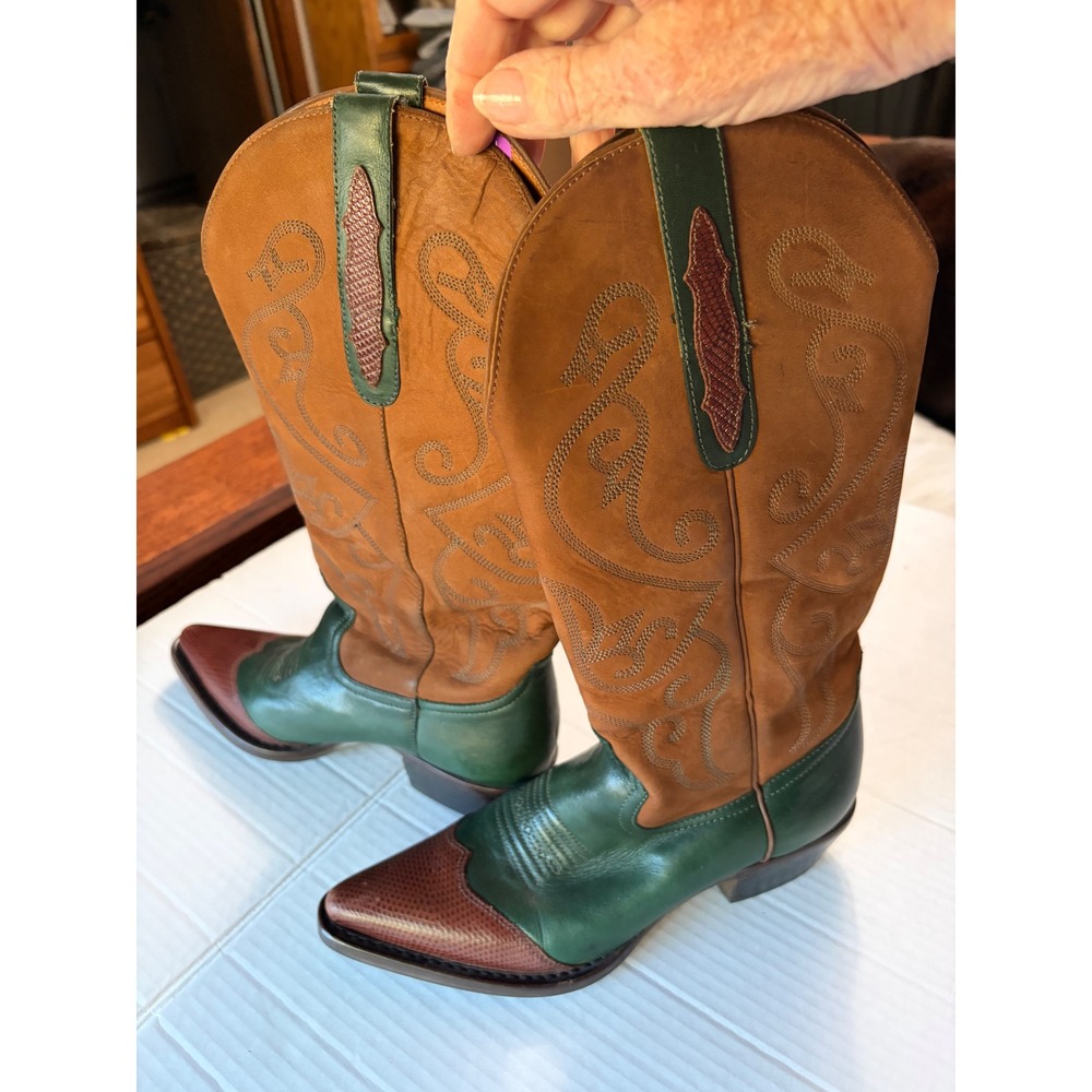 Nine West Vintage Western Boots Green Brown Leather Cowgirl size 6.5M‎